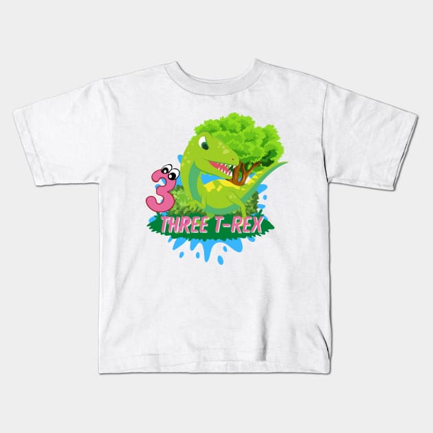 Dinosaur birthday, three rex, third birthday boy Kids T-Shirt by AE Desings Digital
